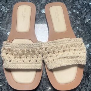 PrettyLittleThing Beige Crochet Slide Sandals